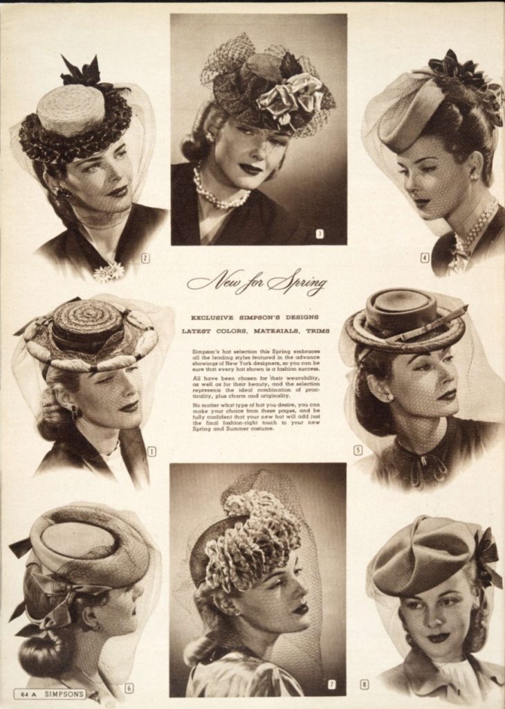 1945 Womens Hats for Spring 1940s Vintage Fashion from Simpsons Vintage Catalog Vintage Hat