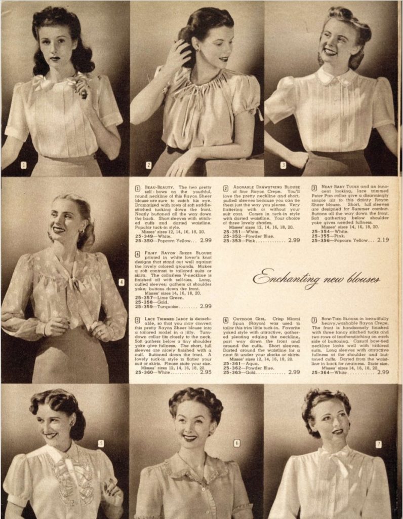 1945 Womens Spring Summer Blouses from Simpson Sears Catalogue - 1940s Fashion Inspiration