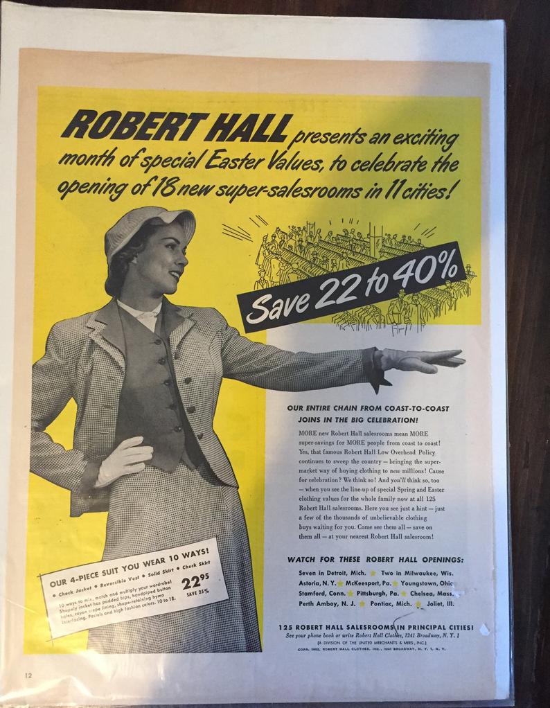 1950s Original Advertisement Robert hall Easter Special Life Magazine Ad