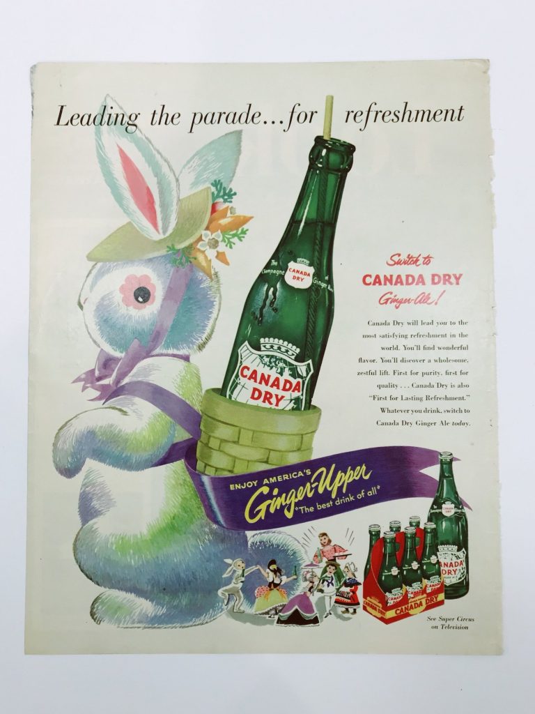 1950s Vintage Ad: Vintage Canada Dry Ginger Ale Ad, Easter Bunny, Original Magazine Advertisement, 1952