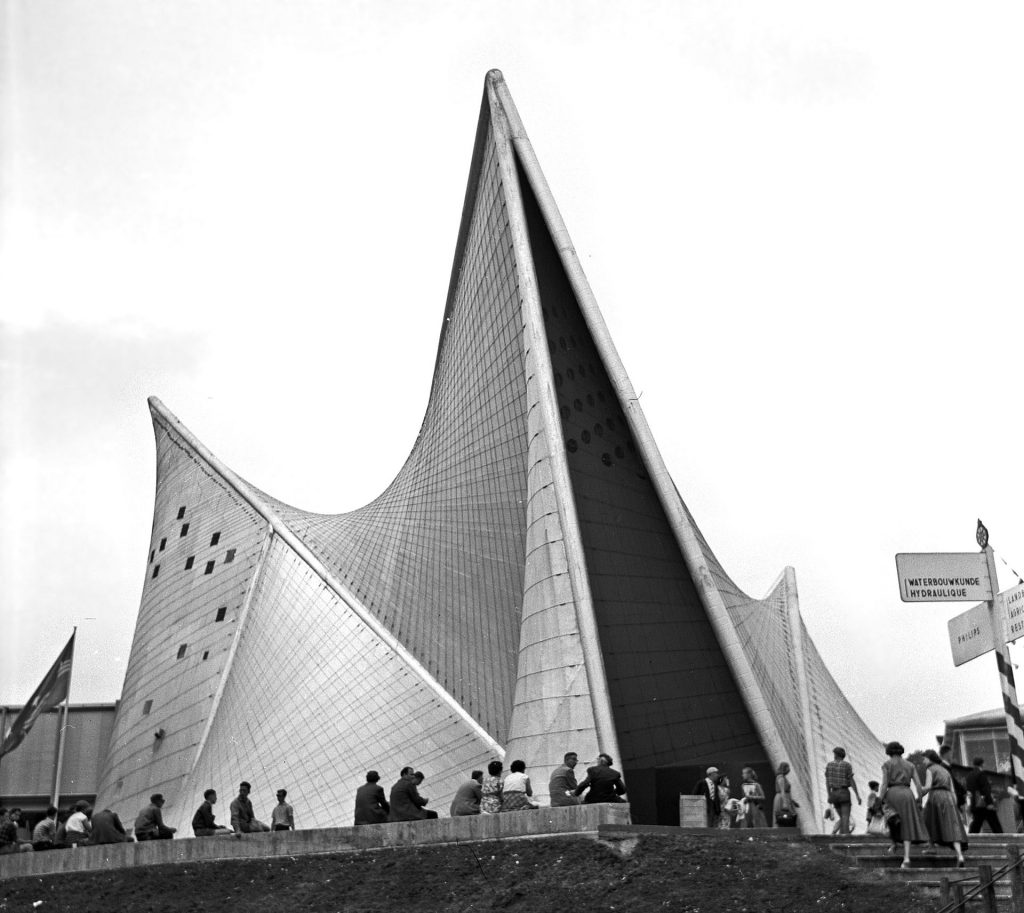 1950s Vintage Photo of the Philips Pavilion at the 1958 Brussels World's Fair in Belgium. 