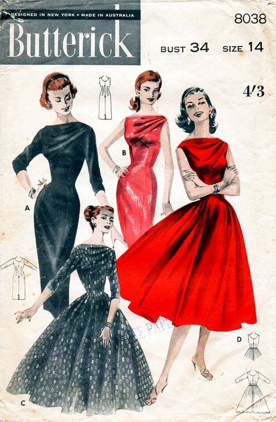 1950s Evening Dress with Draped Neckline vintage sewing pattern