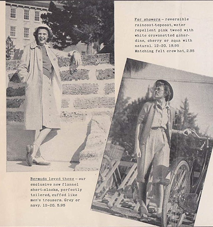 Lord & Taylor 100% Right for your Bermuda Cruise women's wear 1940s fashion. Don't forget your rain jacket and your bermuda shorts-slacks. 