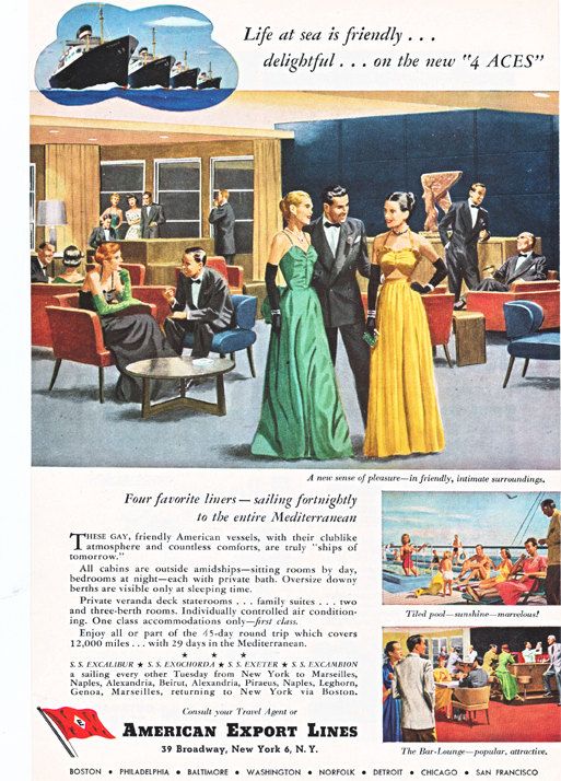 1940s Vintage ad for American Export Lines Cruise Ships. 