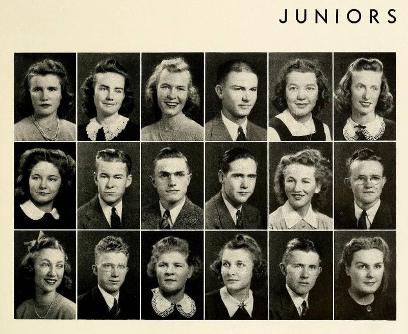 1940s photo of juniors in college in a 1941 barton college vintage yearbook photo. Lots of early 1940s vintage hairstyle inspiration for men and women. 