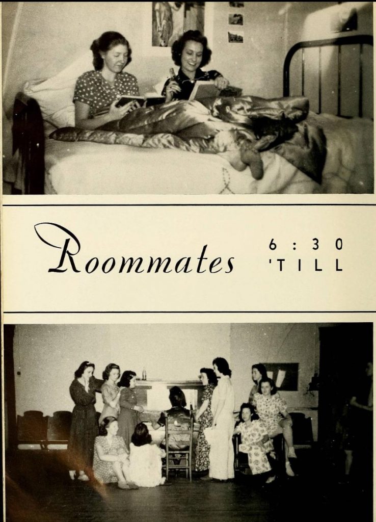 1940s Photo of College Life for young college women living in a dorm in 1940s yearbook photos