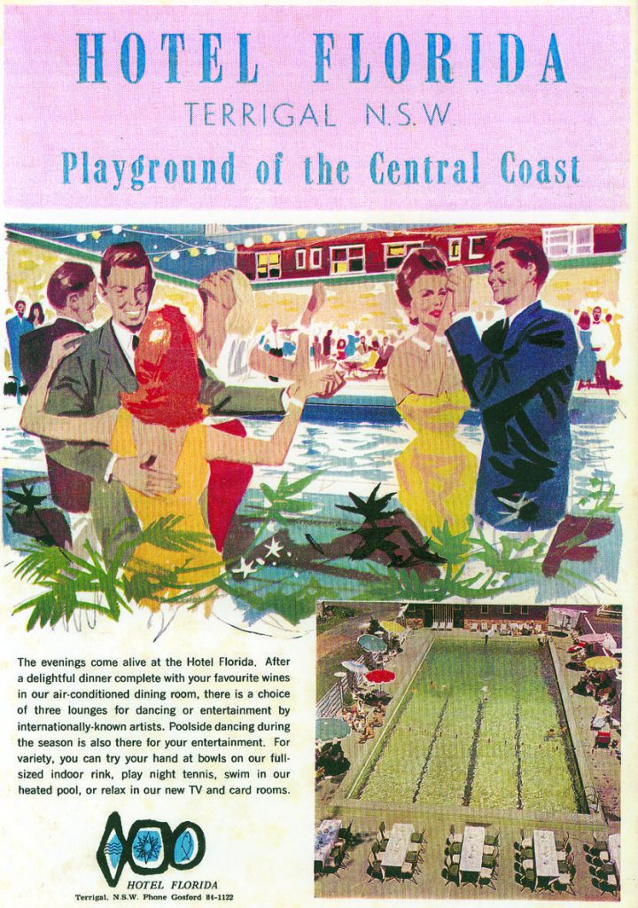 1960s Hotel Florida advertisement - Terrigal, New South Wales. The vintage ad features couples dancing