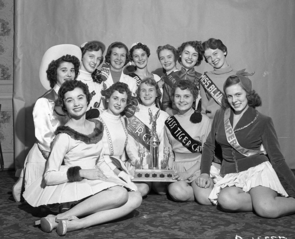 1950s Vintage Photo: Together for the first time in Toronto in 1953 were all the finalists for the Miss Grey Cup title, representing senior Canadian football teams