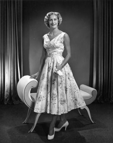 1957 Miss PNE Contestant beauty contest "Miss White Rock" - Miss Fern Walker. What a stunning 1950s dress.