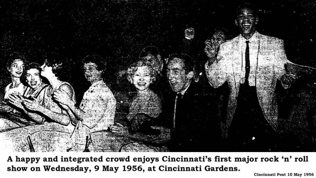 1956 Newspaper clip of a group of people who attended a 1950s Rock n Roll show in Cincinnati featuring Bill Haley 