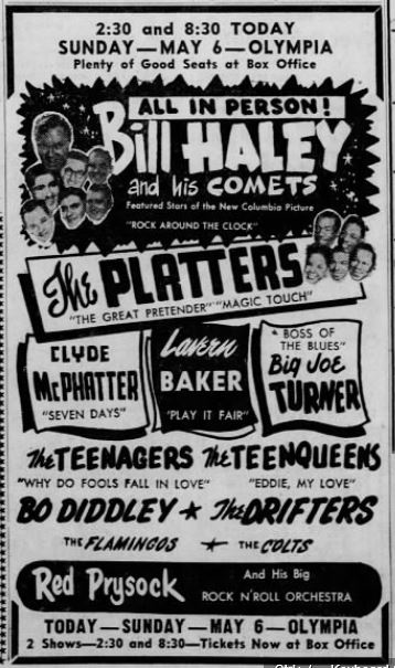 1950s Music 1956 Rock n Roll Party Poster for Bill Haley and his Comets -May 6th.