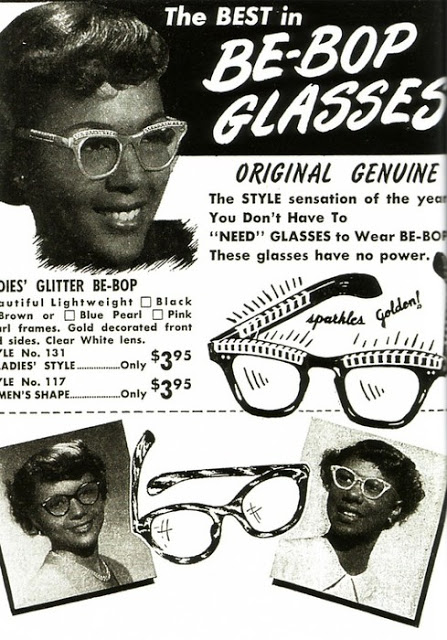 1950s eyeglasses Be-Bop Glasses. 1950s Fashion ad featuring Black Women Models. 