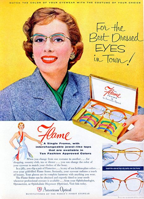 1950s eyeglasses womens advertising.1950s glasses / 1950s cateye glasses featuring different frame colors you can change out. 