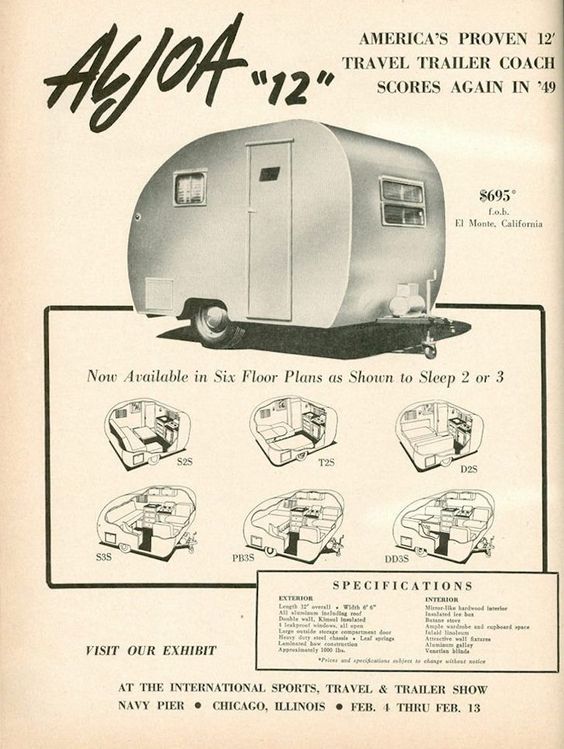 Vintage Trailer Ad for Aljoa travel trailer coach. 