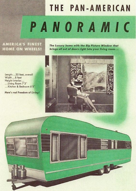 1950s vintage ad. The Pan-American Panoramic RV ad, “America’s Finest Home on Wheels!”