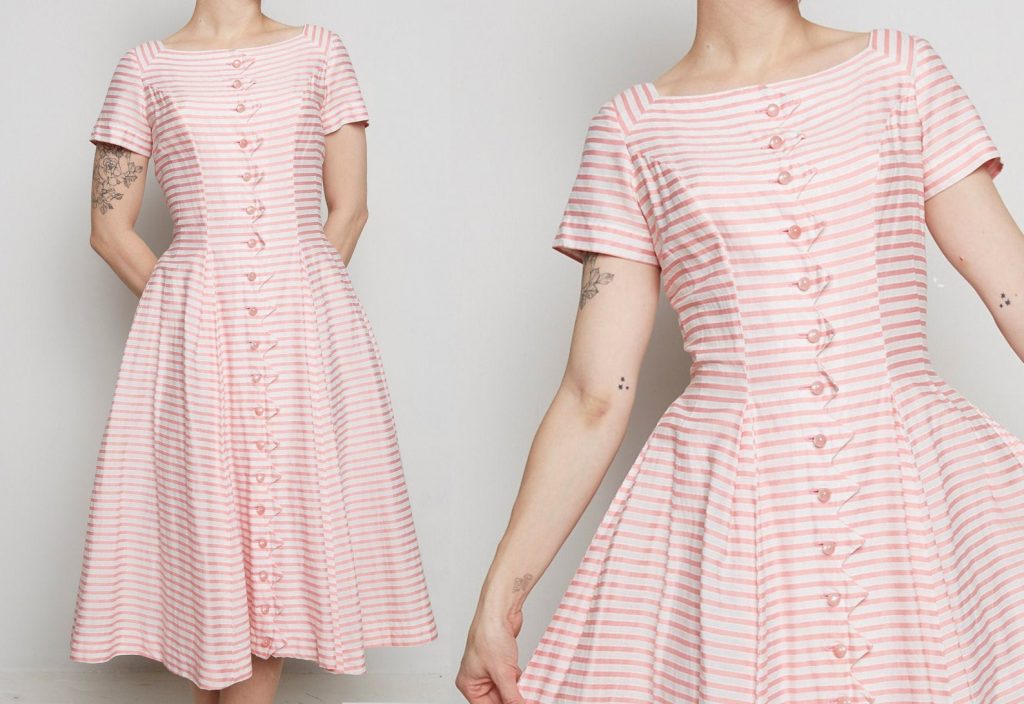 1950s Fashion: Pink Striped 1950s Jonathan Logan Dress