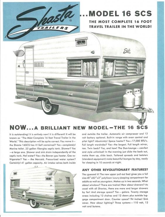 1960s Vintage Ad: Shasta Airflyte early 1960s trailer advertising