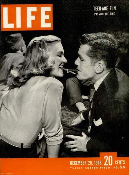 1940s Vintage magazine cover: Teenage Fun, passing the ring. December 20th, 1948 Life Magazine Cover. 