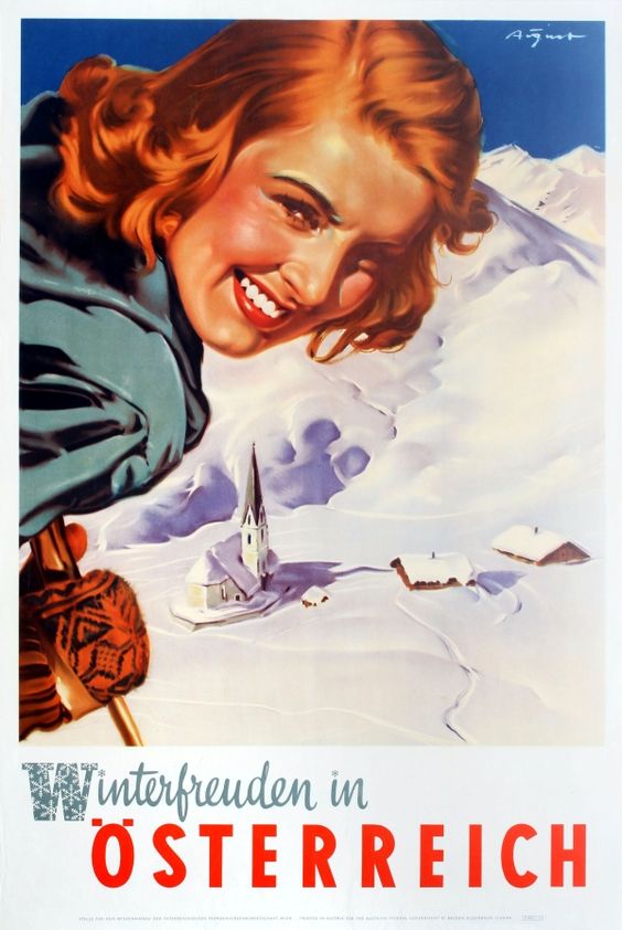 1950s Vintage Ski Poster-Winter Pleasures in Austria / Winterfreuden in Osterreich