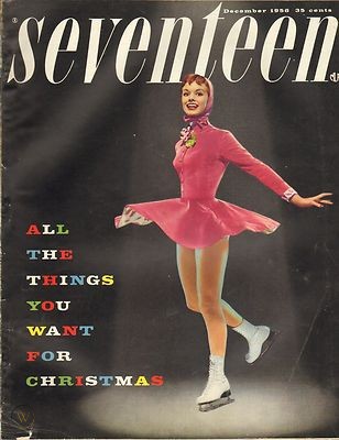 1950s vintage magazine cover: December 1956 Seventeen Magazine featuring an Ice Skater