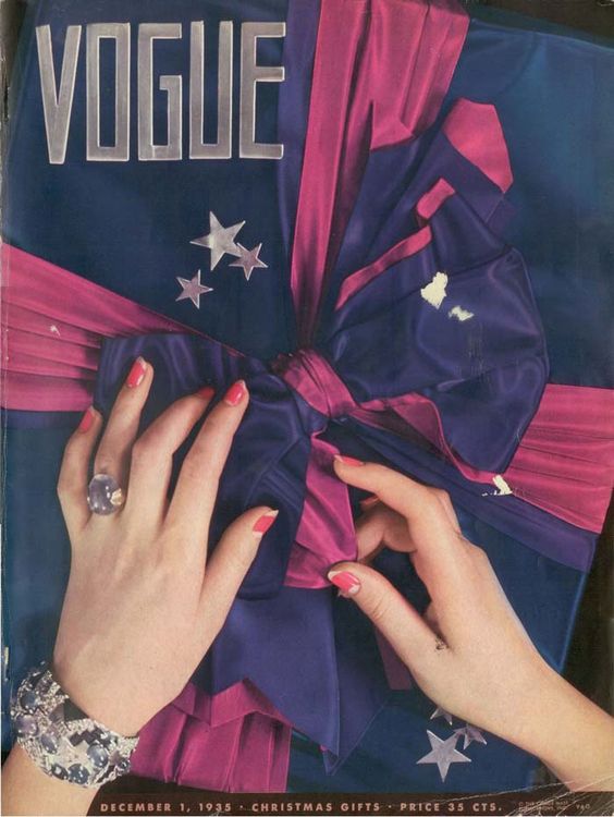 1930s Vintage Magazine Cover featuring Seaman Schepps jewels on the cover of Vogue, December 1935