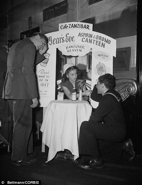 1940s vintage photo: A hangover booth for revelers who go to far on New Years Eve has been set up at the Cafe Zanzibar in 1945.