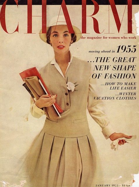 1950s Vintage Magazine Cover: Charm Magazine-For Women Who Work, January 1955. "See the Great New Shape of Fashion!". 