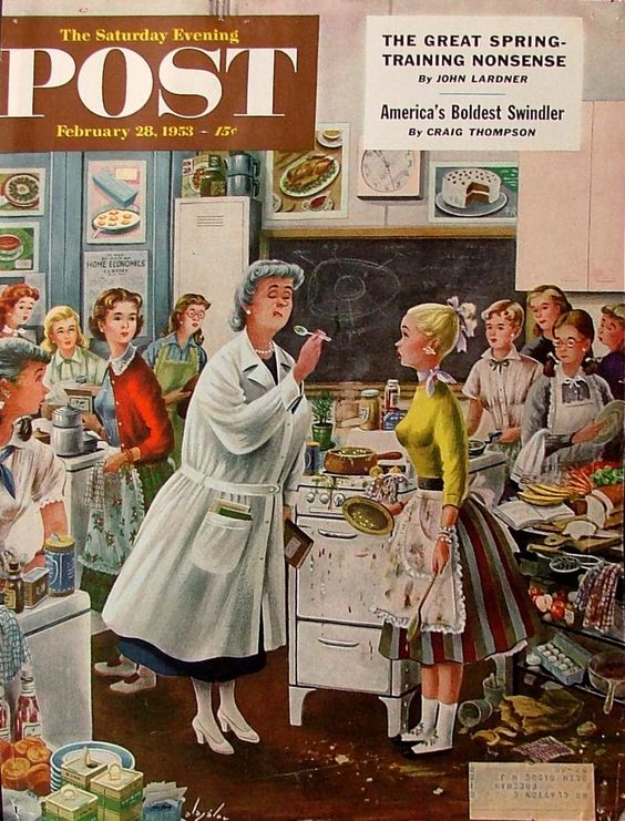 The Saturday Evening Post February 28th, 1953 featuring Home Economics Class on the Cover. 1950s vintage magazine cover