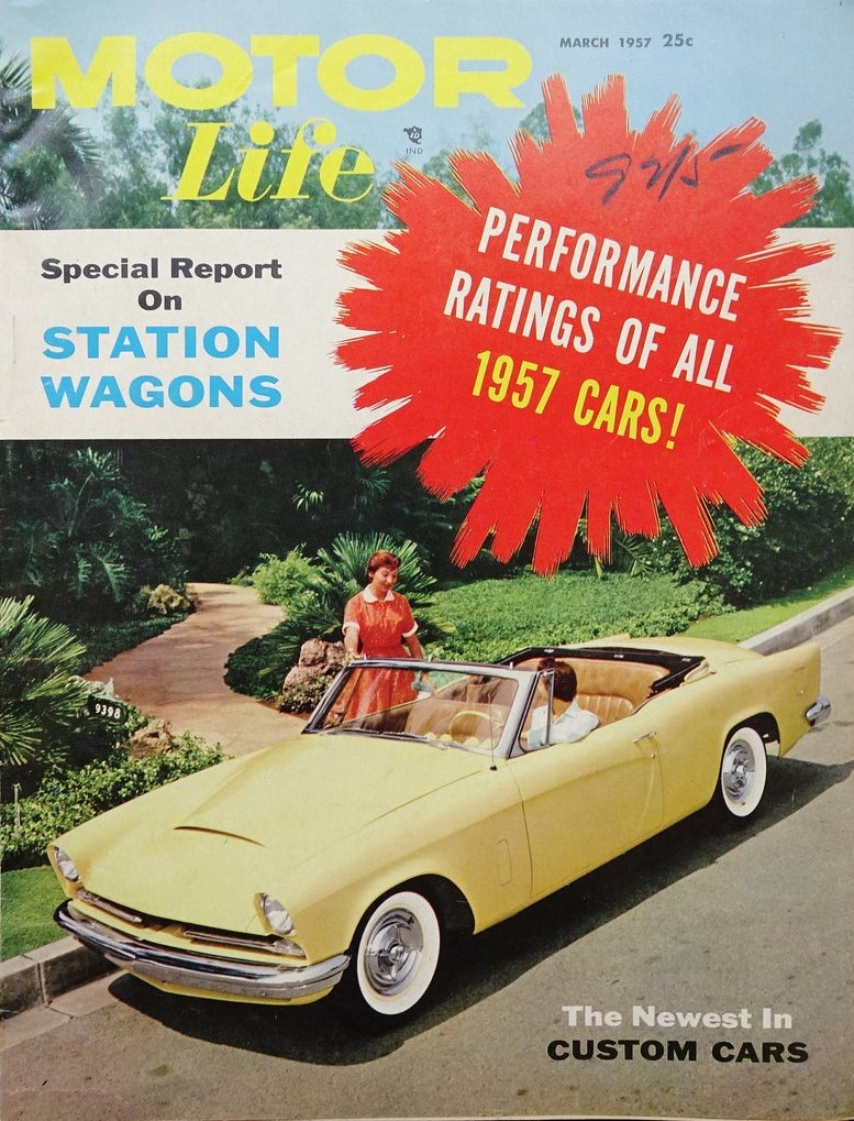 Motor Life Magazine, March 1957. 1950s vintage magazine cover. 