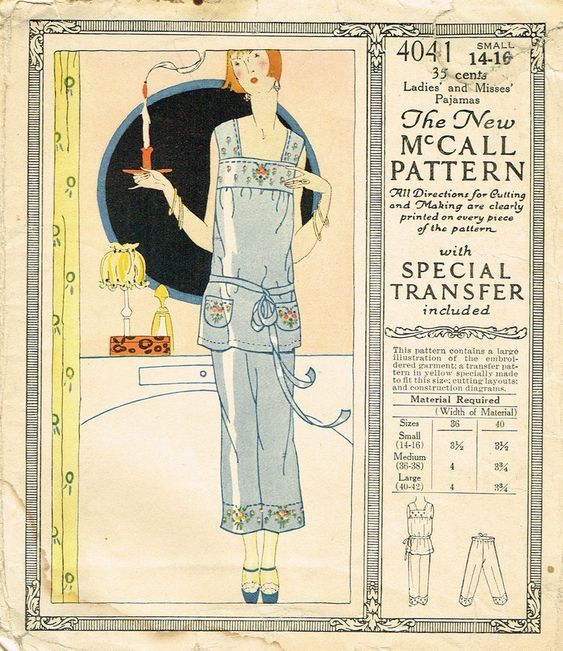 Found in a 1925 Catalog, a beautiful McCall Pattern for 1920s Women's 2 Piece Pajamas with the prettiest of details. 1920s Vintage Sewing Pattern