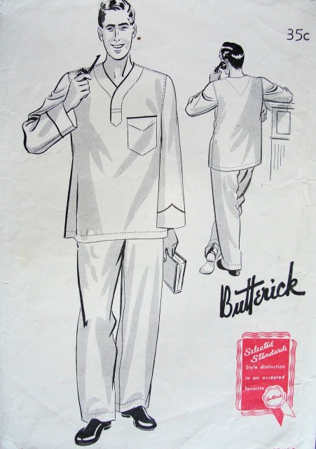 1940s Fashion: Men's slip over pajamas c. 1940. Vintage Sewing Pattern