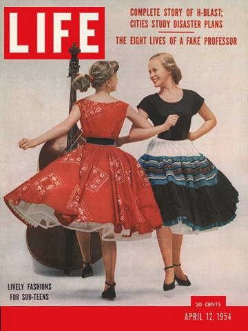 Original Life Magazine from April 12, 1954 - Subteen styles. Featuring cute 1950s Dresses and 1950s skirts.  1950s vintage magazine cover. 
