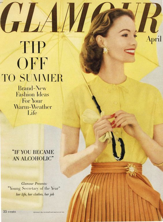 Glamour Magazine, April 1950s fashion magazine. 1950s vintage magazine cover. 