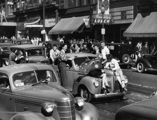 1940s vintage photo of VE Day in Vancouver, May 8, 1945. 