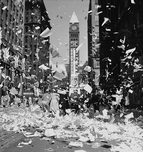 1940s vintage photo of Victory in Europe Day (VE-Day) celebrations, Toronto, Ontario, May 1945