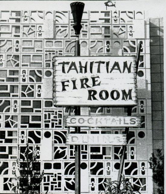 Mid Century Tiki Bar-Tahitian Fire Room with Cool Breeze Block Designed Wall