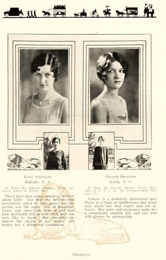 1920s Vintage Yearbook: Meet Lilly & Celeste, Seniors from William Peace University featured in 'THE LOTUS 1928' Yearbook. 