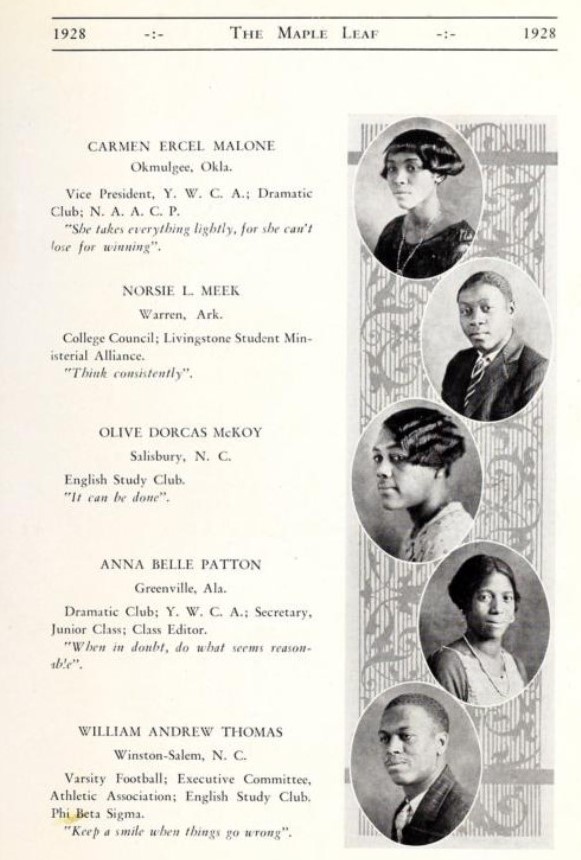 1928 The Maple Leaf Yearbook from Livingstone College. Chic 1920s Hairstyles on these stylish ladies and men. 