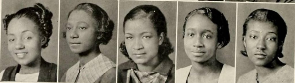 The T.C. Pedagogue [1935] Yearbook Student Staff from Winston-Salem university wearing 1930s Hairstyles as seen on these young black women.