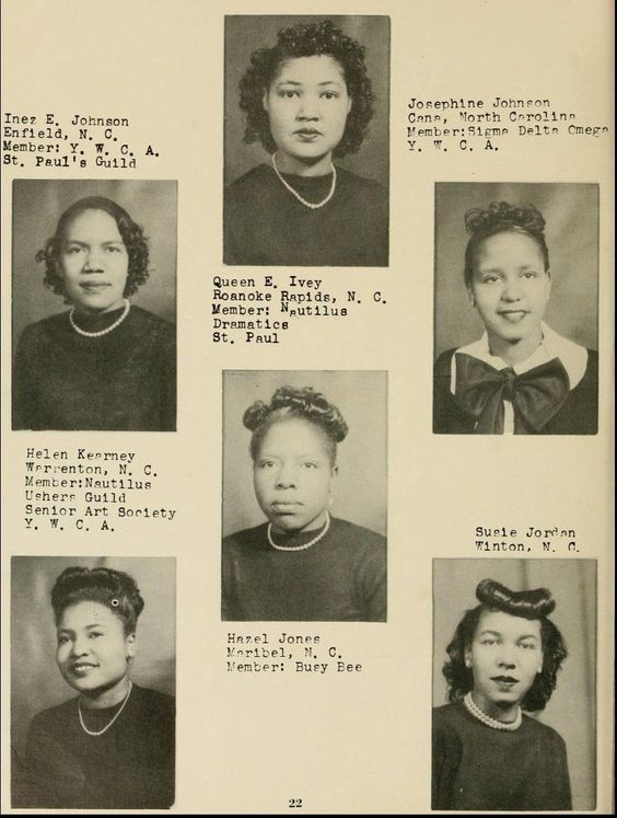 1940s Vintage Hairstyle inspiration as seen on these black women students at Elizabeth City State University NC 'The Pirate' yearbook 1948.