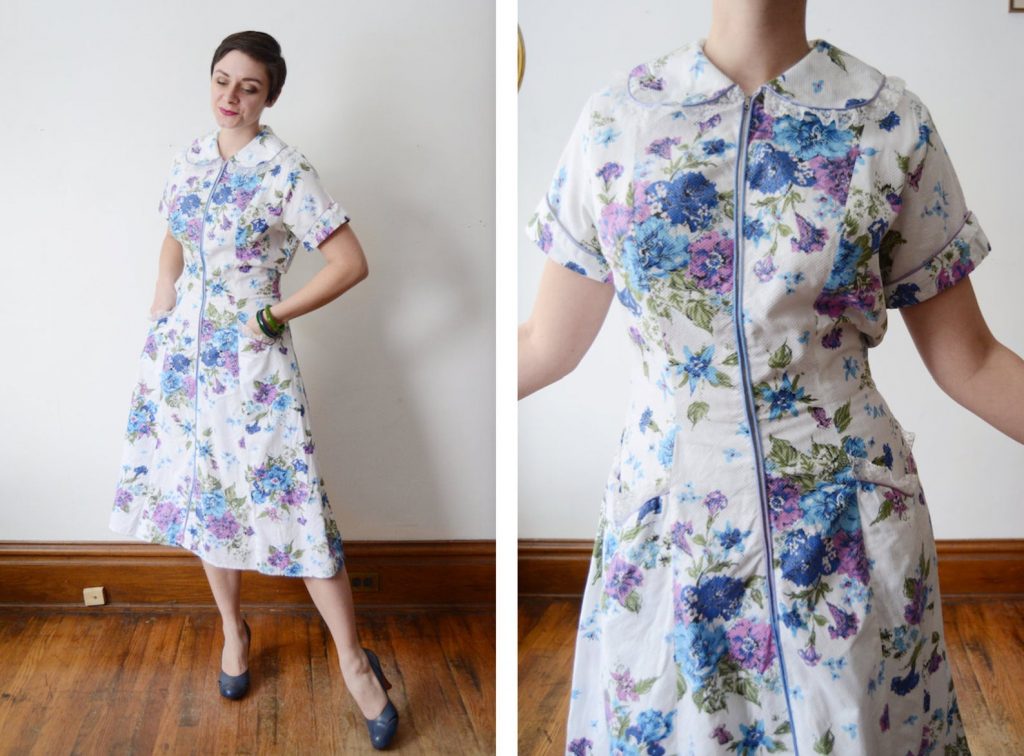 1950s White Cotton Floral House Dress -1950s Women's Fashion