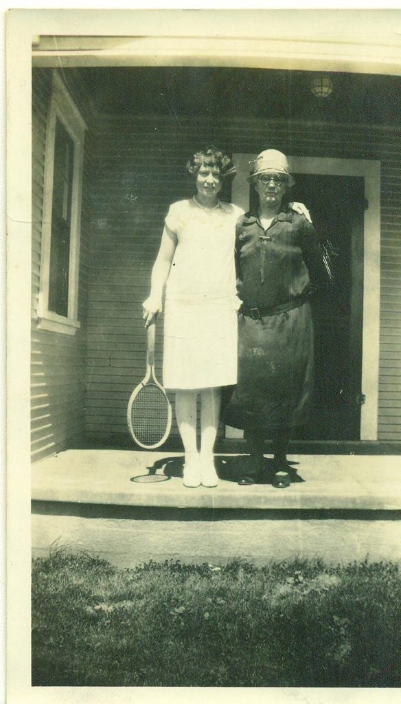 1920s Photo of a woman in 1920s tennis outfit posing with her mother in a 1920s outfit. The perfect vintage Tennis Outfit Inspiration