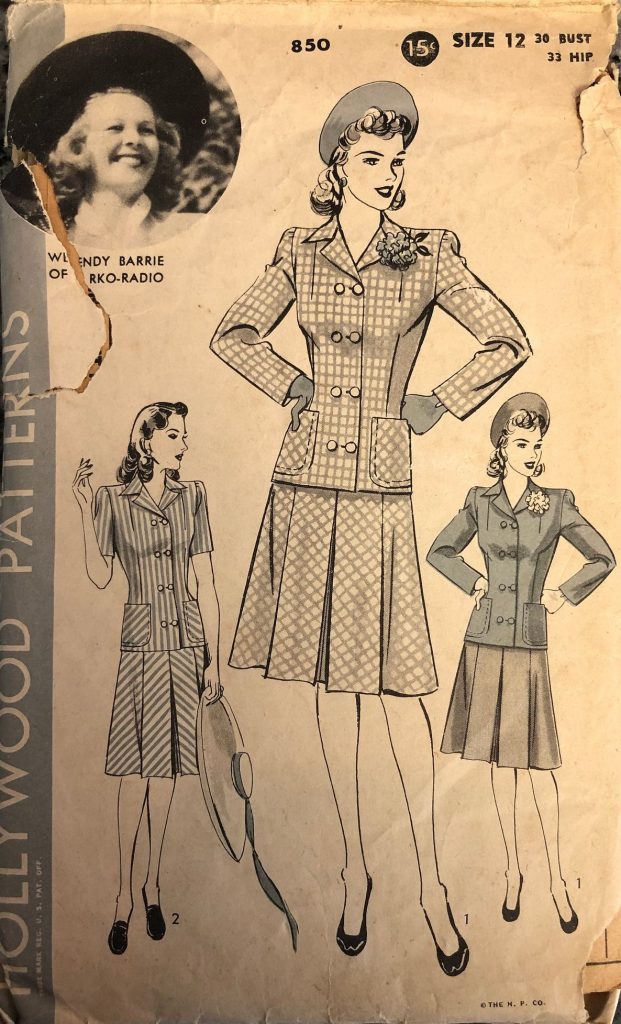 1940'S Hollywood Sewing Pattern 850 Wendy Barrie RKO Radio Misses Suit Pattern with Box Pleat Skirt