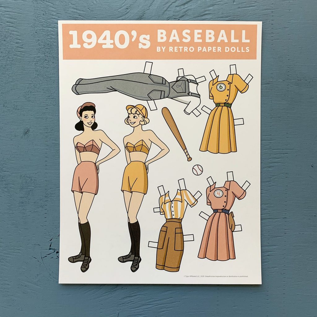 1940's Retro Style Baseball Player Paper Doll Printable - League of their own Rockford Peach.