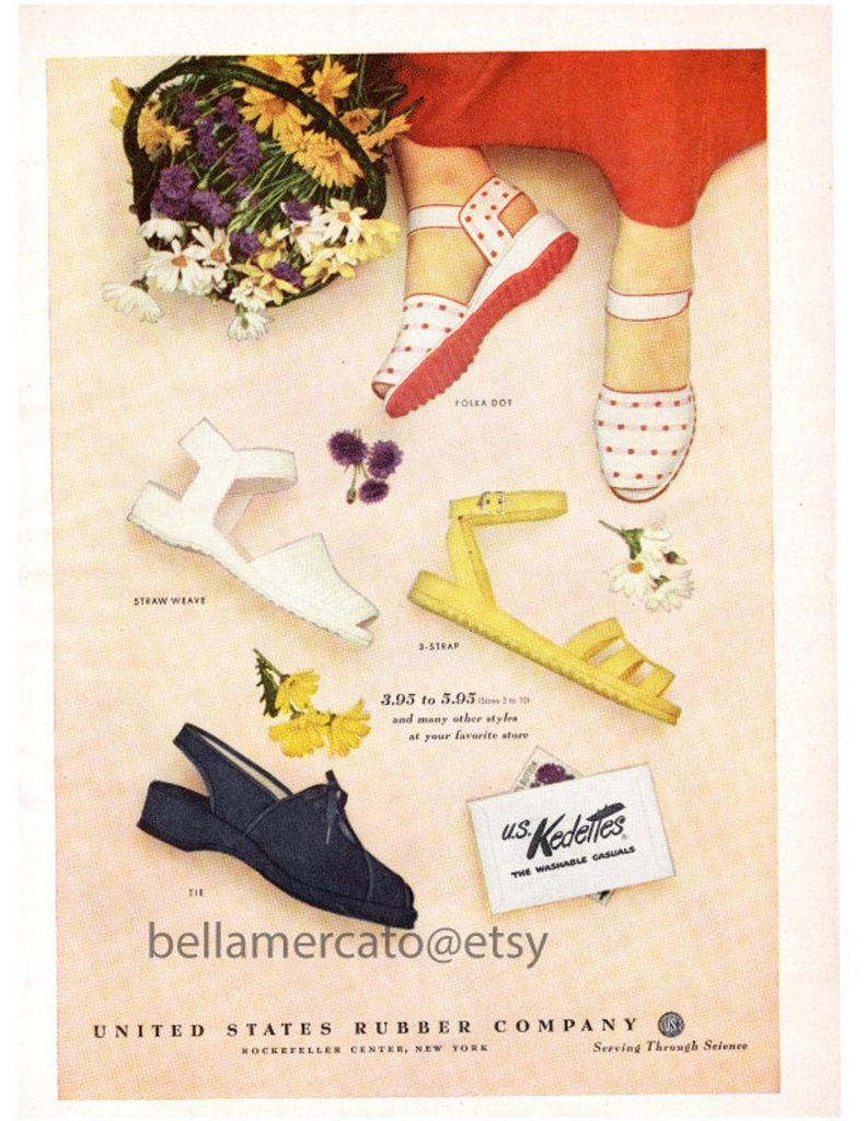 1940s vintage ad: 1940s for Kedettes Wedges that are perfect for Spring and Summer. 