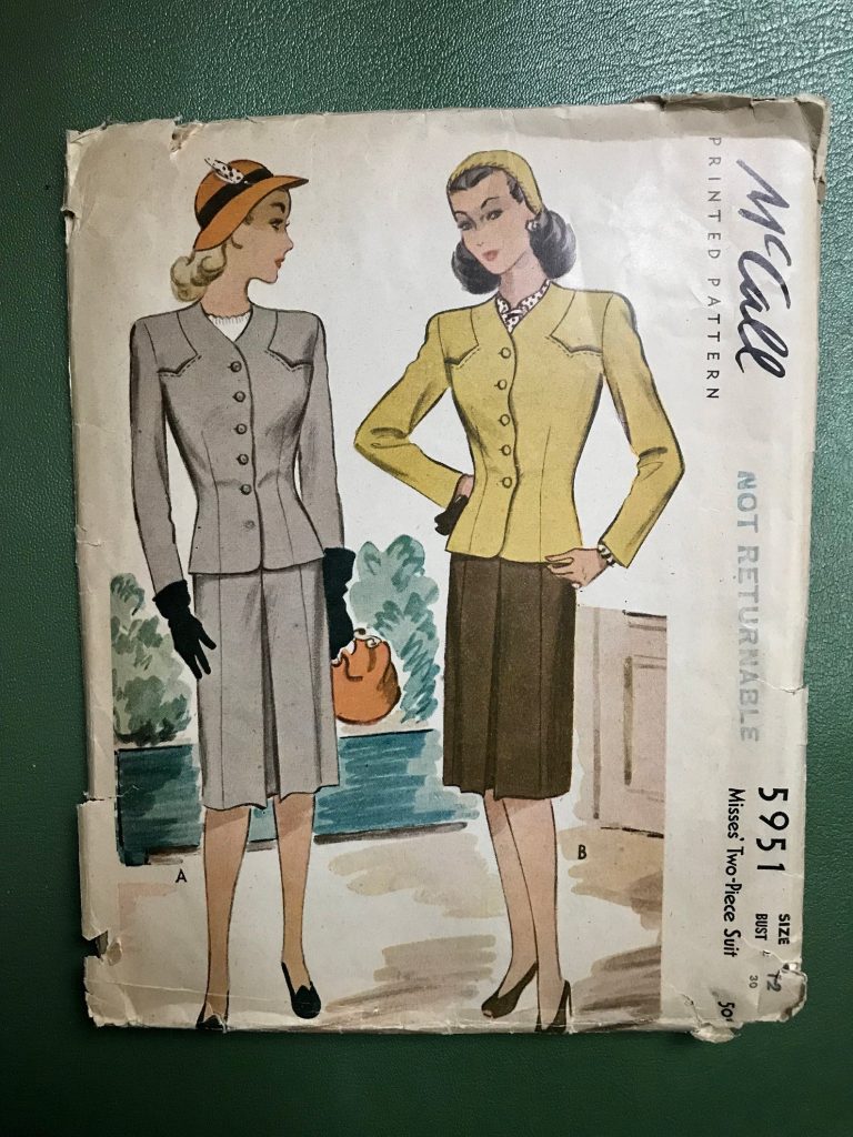 1940s Two Piece Suit Sewing Pattern  Vintage 40s McCall Women's Skirt Suit fashion illustration