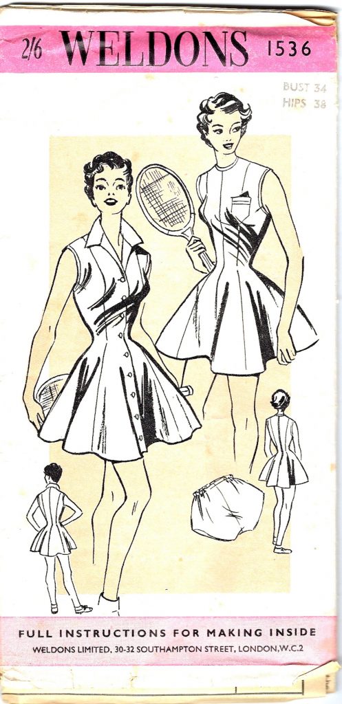 1950's vintage sewing pattern: Weldons Sewing Pattern Tennis Dress and Briefs.  Vintage Tennis Outfit Inspiration. 