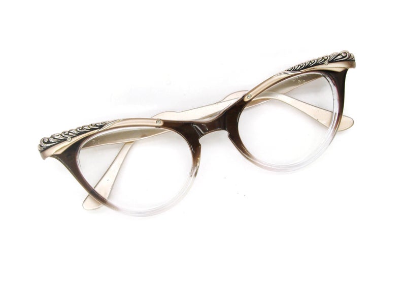 1950s vintage eyeglasses-beautiful pair of ladies Zylite eyeglasses frame with beautiful decorative brows and temples.