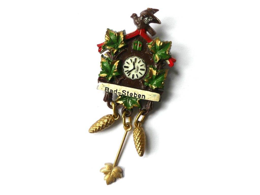 Cuckoo Clock Brooch, Vintage German Hatpin, Bad Steben, Hof, Bavarian Hat Pin