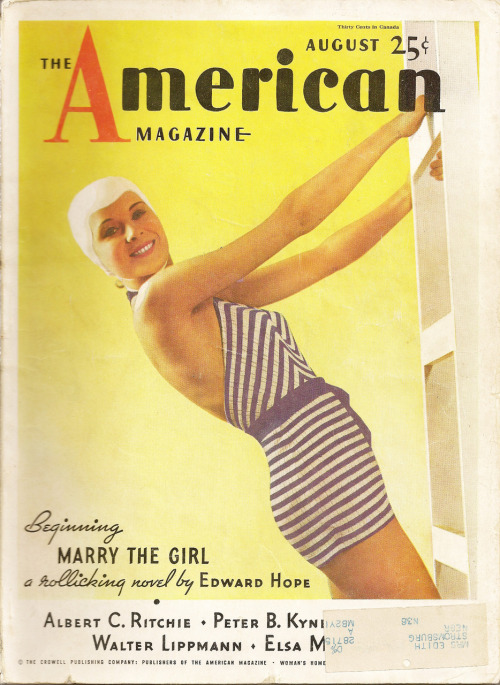 The American magazine cover, August 1935. 1930s vintage magazine cover. 

